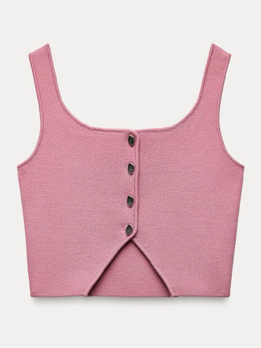 Pink Sleeveless Button-Front Crop Top